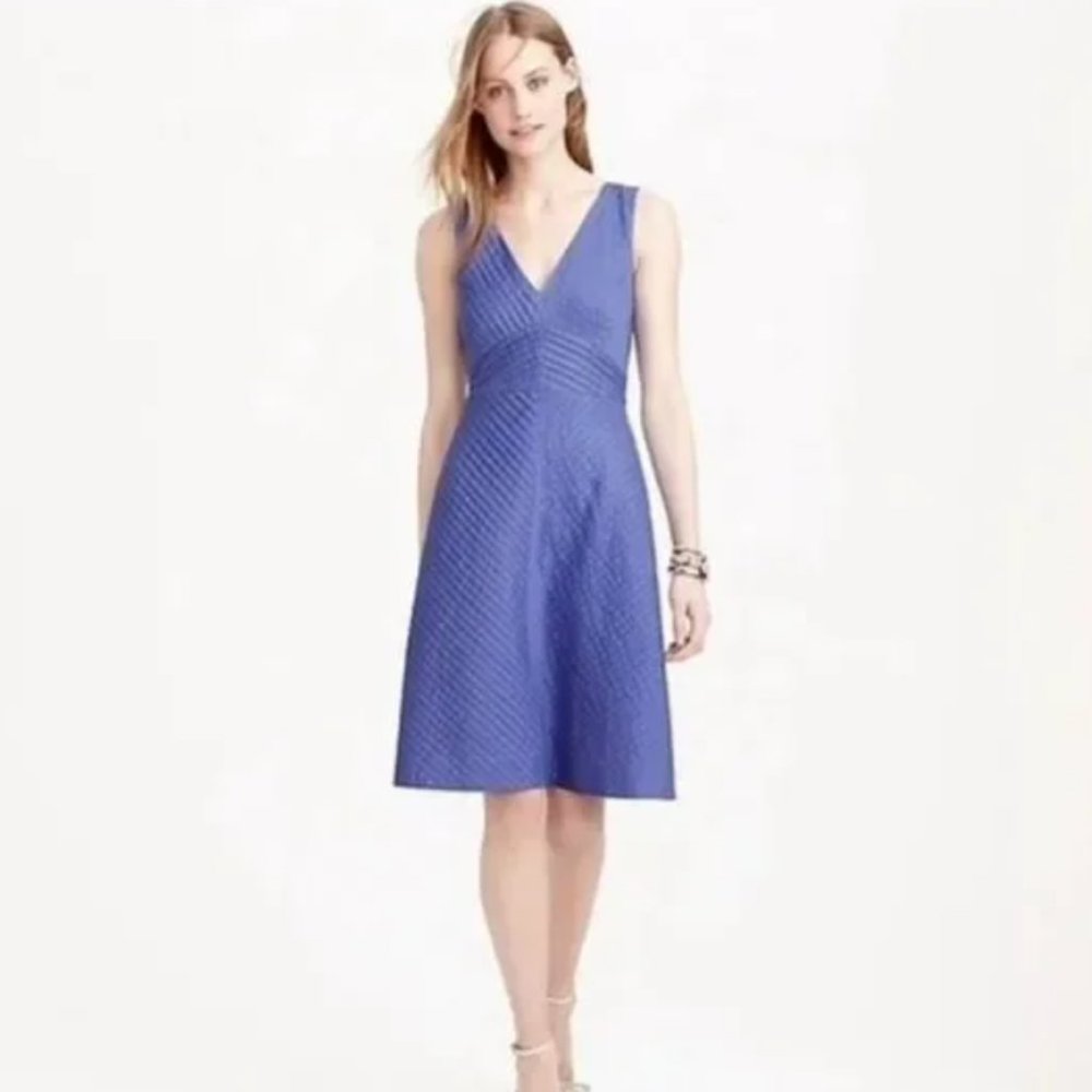 J Crew Chevron Pleated V-Neck Dress Periwinkle Blue